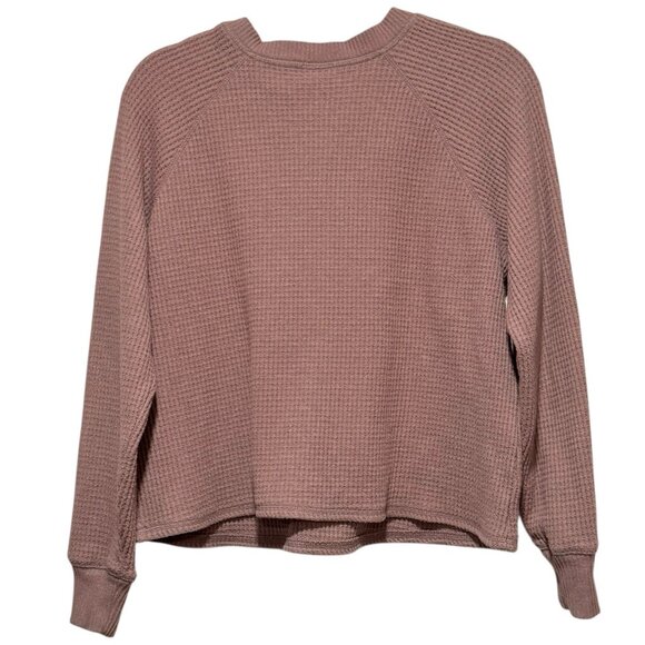 Old Navy Mushroom Brown Henley Thermal Waffle Cropped Shirt Womens Medium - Picture 6 of 11